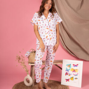 Pigiama a Camicia Manica Corta Pantaloni stampati lunghi 43154