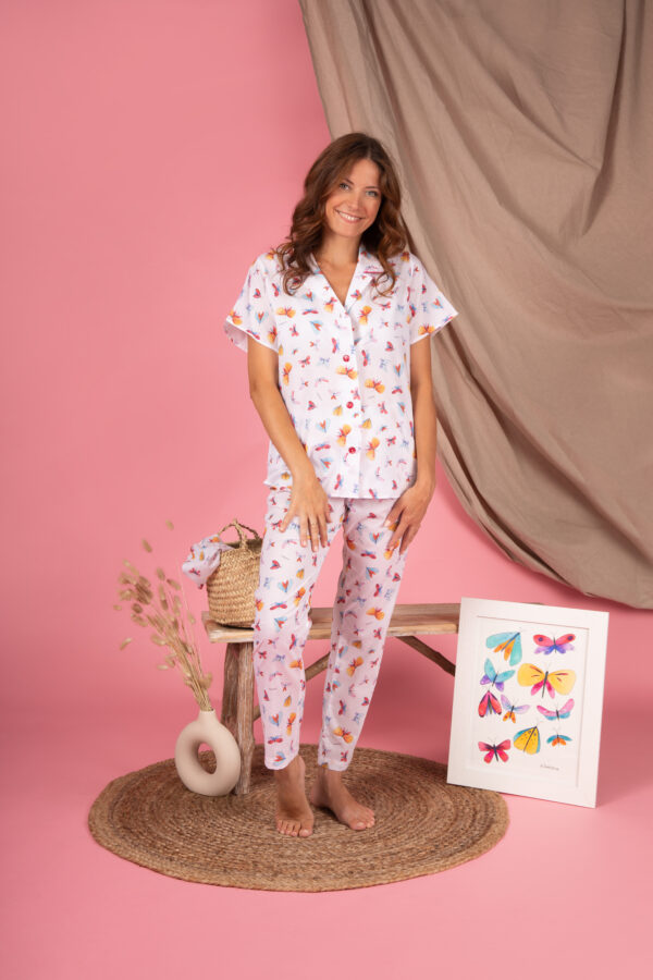 Pigiama a Camicia Manica Corta Pantaloni stampati lunghi 43154