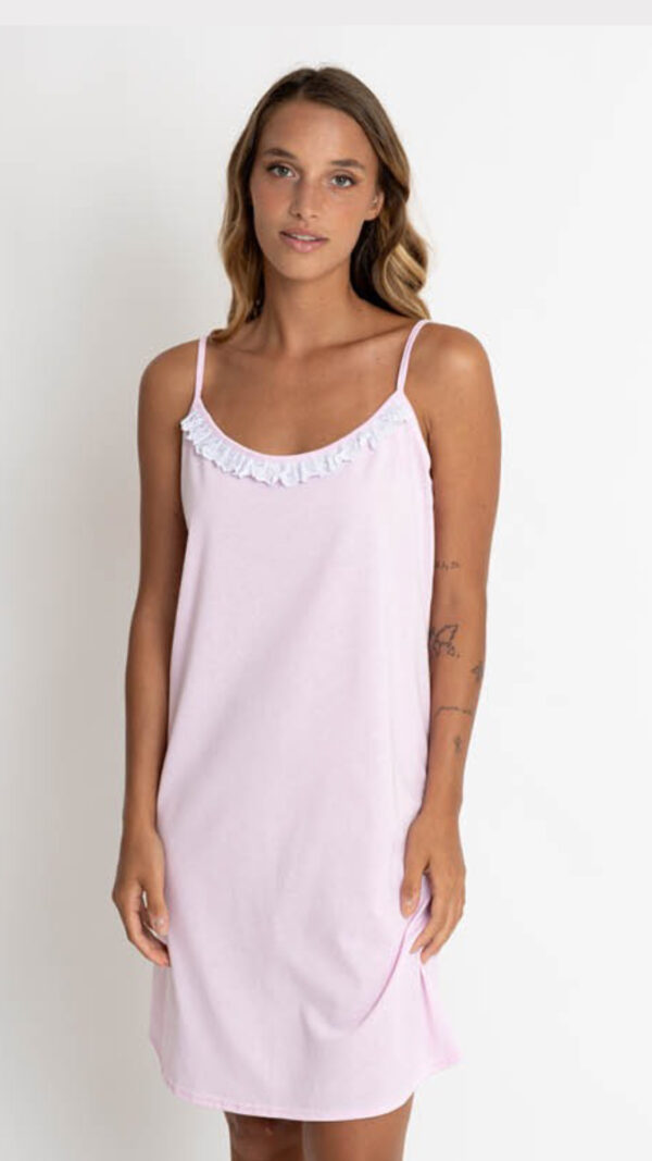 Camicia da notte spallina rosa con decorazione sangallo